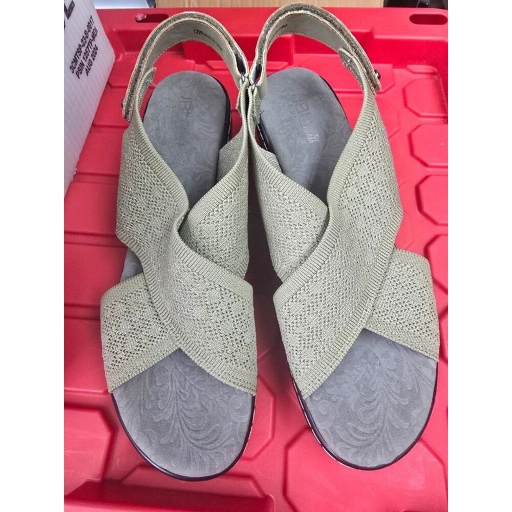 JBU by Jambu Size 12 Wide Olive Green Knit Crisscross Wedge Sandals #0195